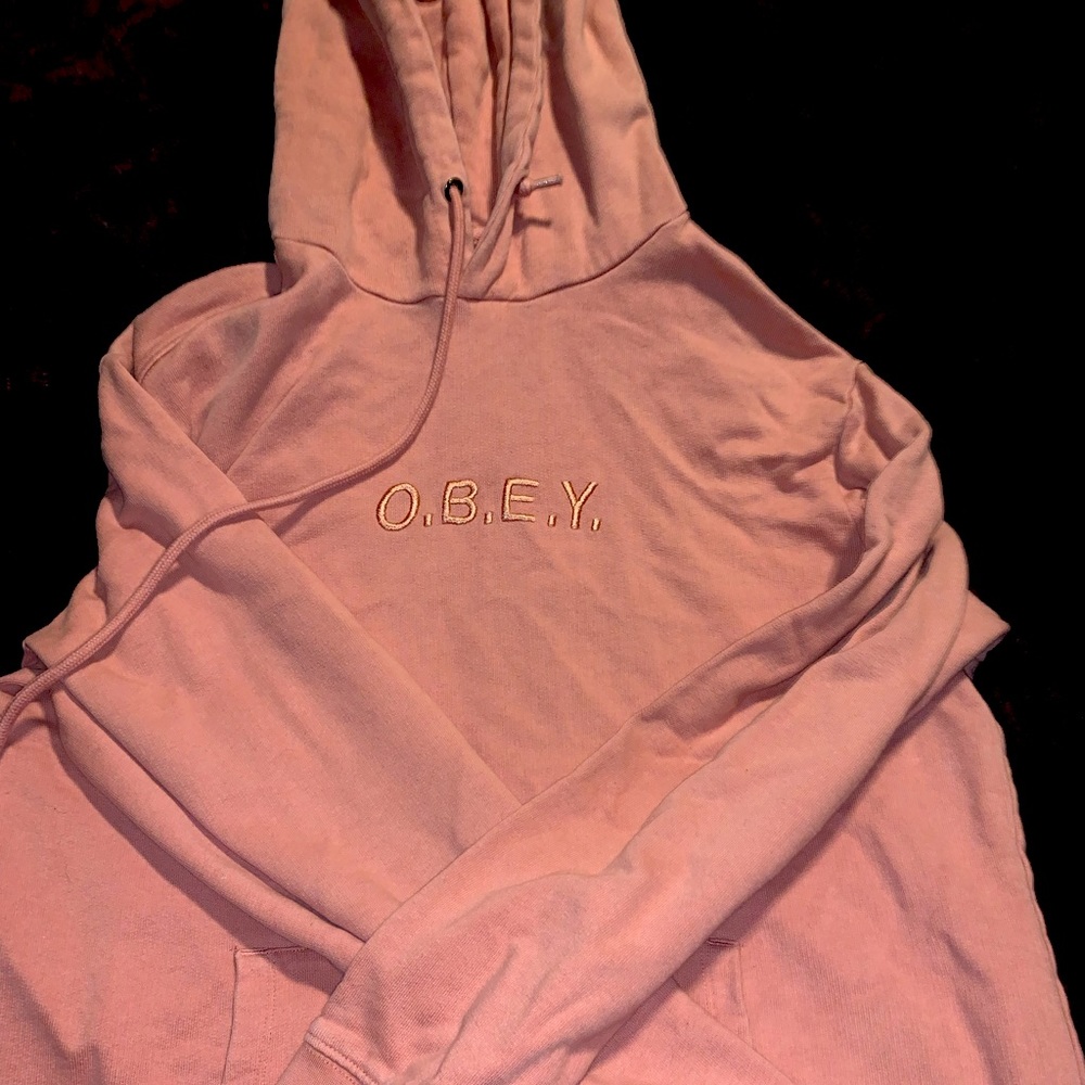 Small (runs pretty large) salmon obey hoodie